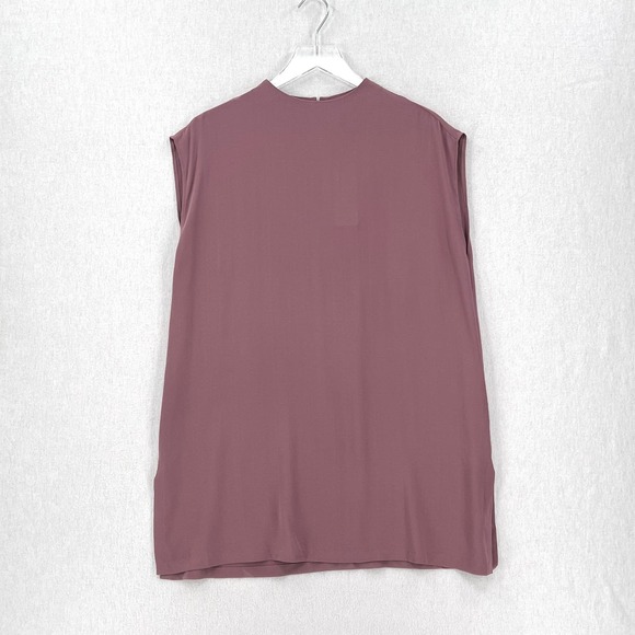 EILEEN FISHER Tunic Top Womens S Mauve Purple Silk Georgette Crepe Funnel Neck - Picture 1 of 16